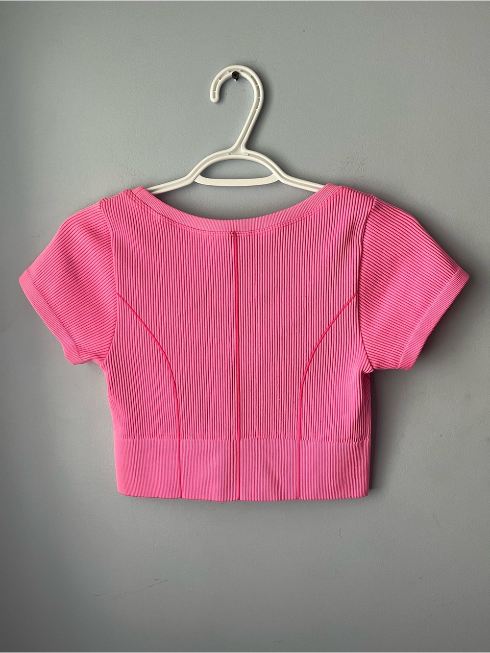 Aerie Offline Seamless Corset Ribbed Stretch Crop Top Size M Hot Pink Barbie - Picture 2 of 6